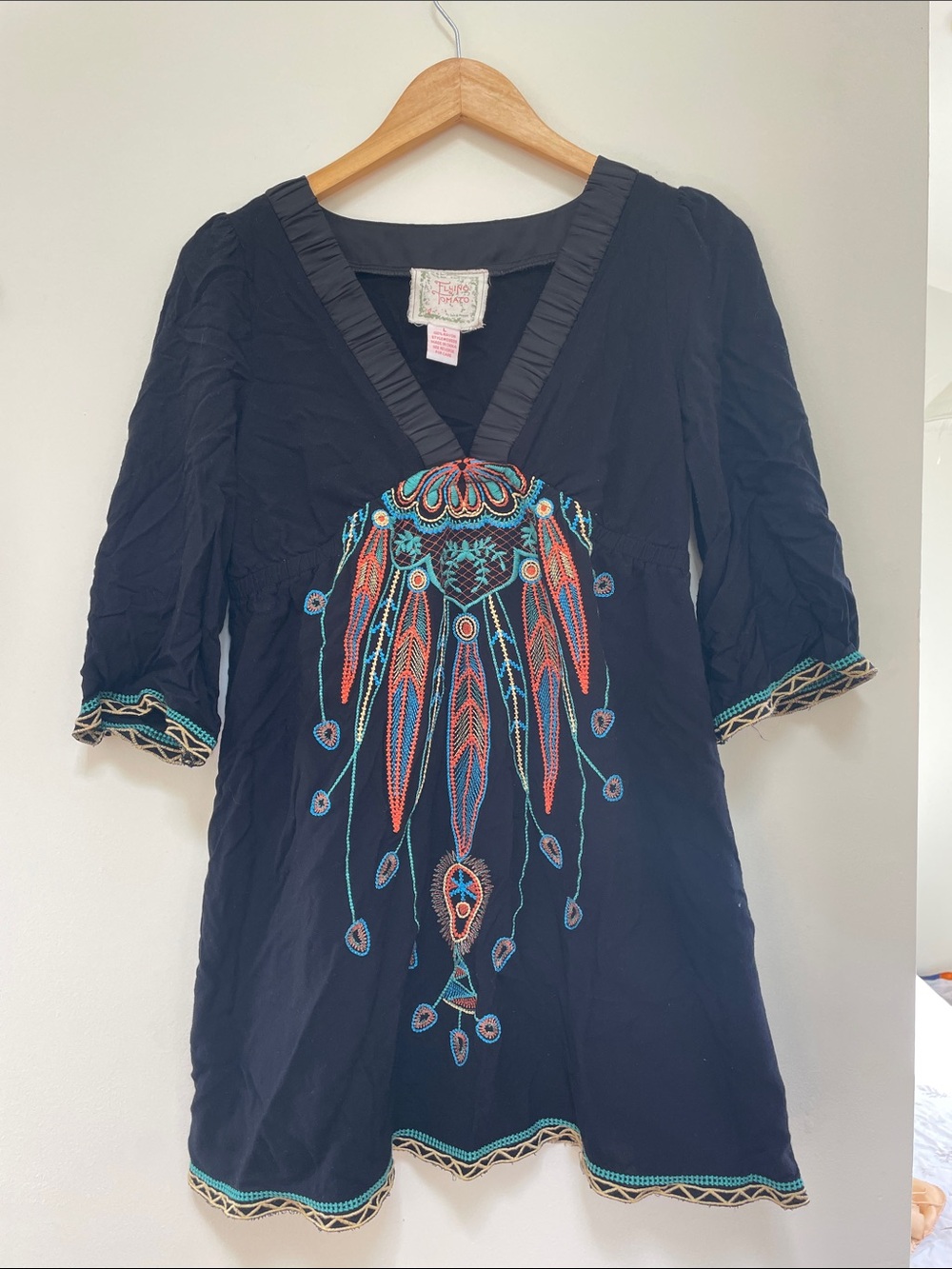 Flying Tomato bell-sleeve empire waist V-neck colorful tunic